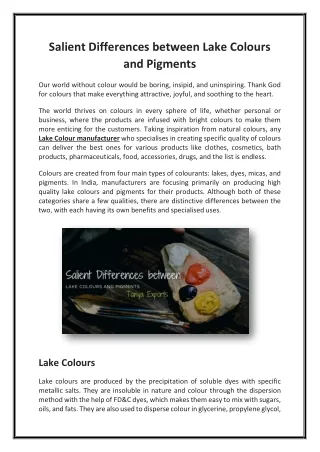 Salient Differences between Lake Colours and Pigments