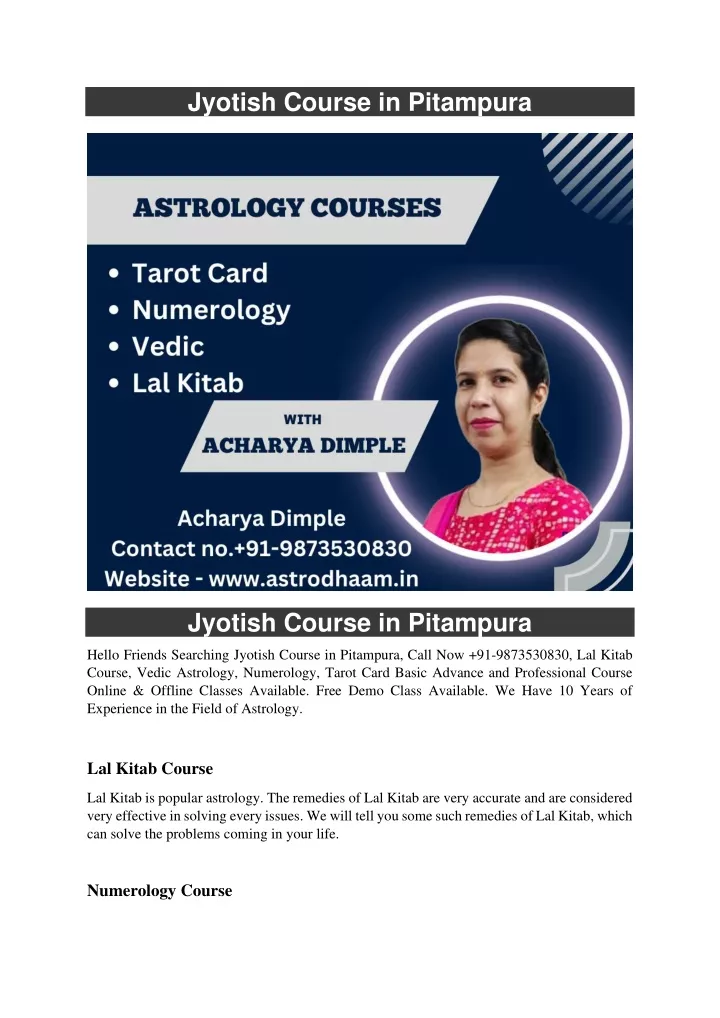 jyotish course in pitampura