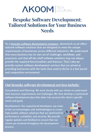 Bespoke Software Development Tailored Solutions for Your Business Needs