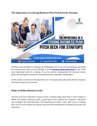 The Importance of a Strong Business Plan Pitch Deck for Startups