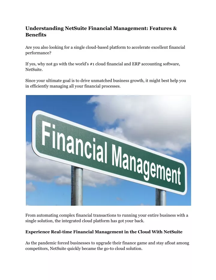 understanding netsuite financial management