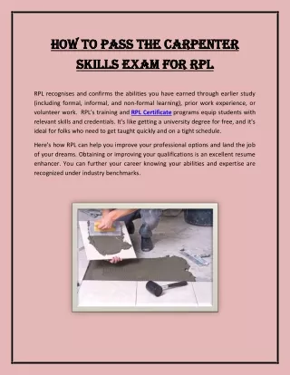 How to Pass the Carpenter Skills Exam for RPL