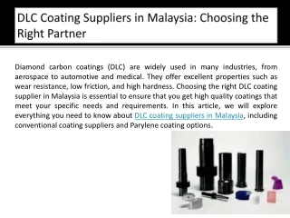 DLC Coating Suppliers in Malaysia Choosing the Right Partner