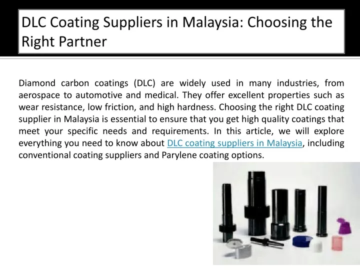 dlc coating suppliers in malaysia choosing the right partner