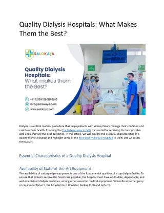 Quality Dialysis Hospitals: What Makes Them the Best?