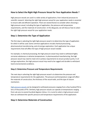 How to Select the Right High Pressure Vessel for Your Application Needs