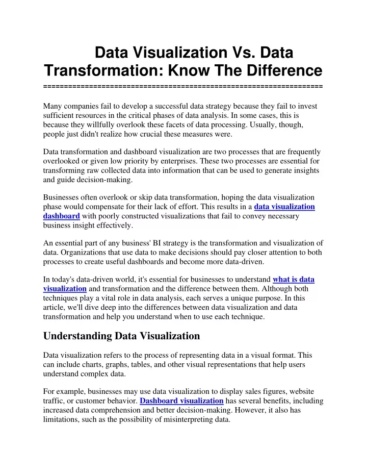 data visualization vs data transformation know