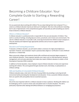 Becoming a Childcare Educator: Your Complete Guide to Starting a Rewarding Caree
