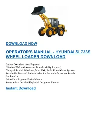 OPERATOR'S MANUAL - HYUNDAI SL733S WHEEL LOADER DOWNLOAD