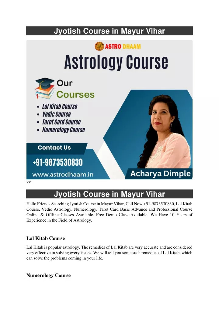 jyotish course in mayur vihar