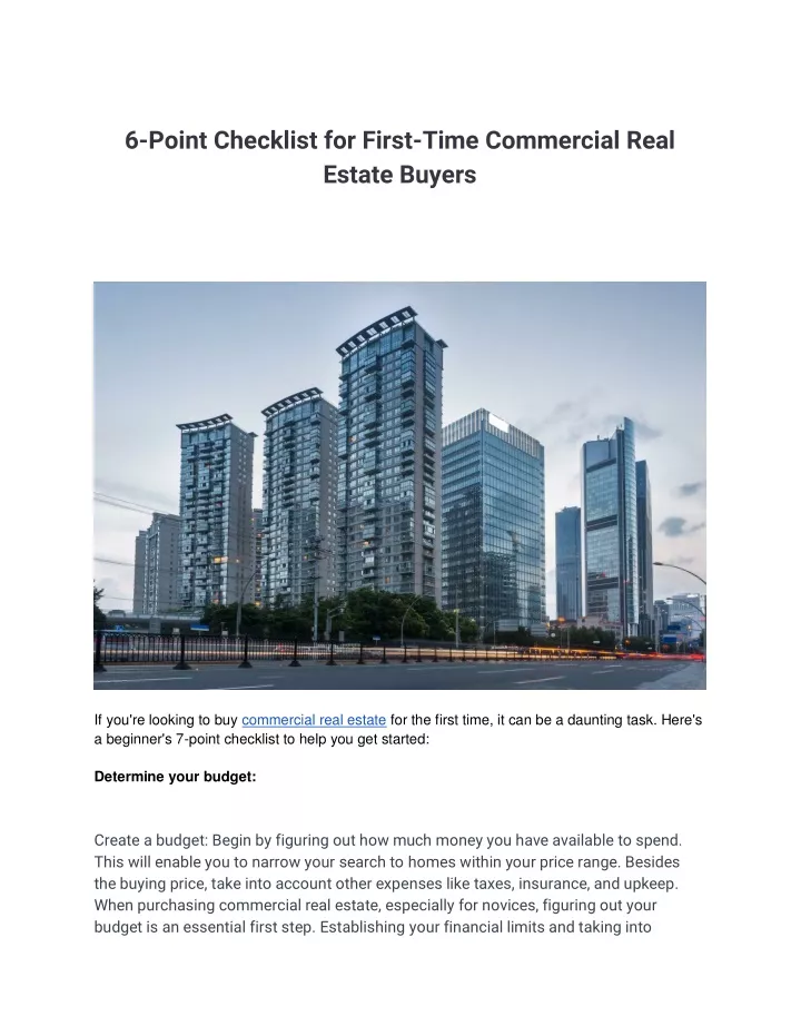 6 point checklist for first time commercial real