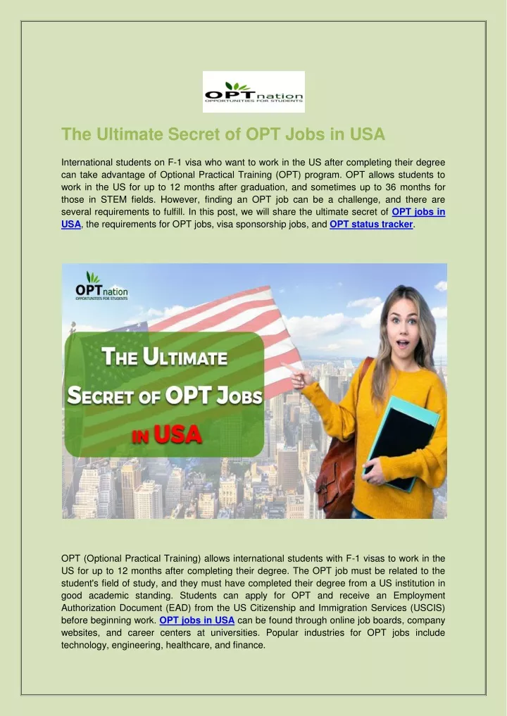 the ultimate secret of opt jobs in usa