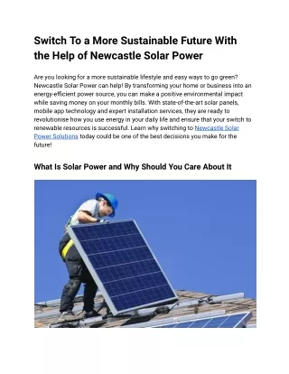 Switch To a More Sustainable Future With the Help of Newcastle Solar Power