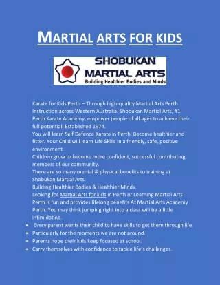 MARTIAL ARTS FOR KIDS