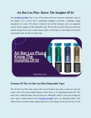 air bar lux plus know the insights of it