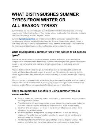 WHAT DISTINGUISHES SUMMER TYRES FROM WINTER OR ALL-SEASON TYRES