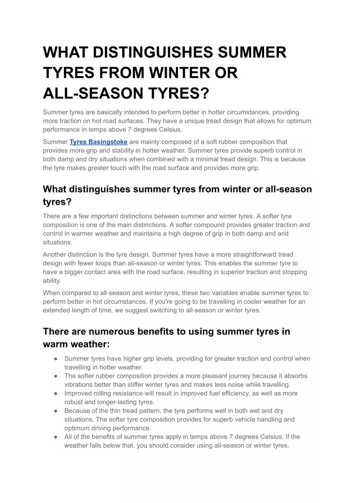 what distinguishes summer tyres from winter