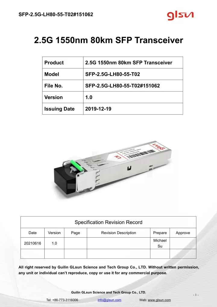 sfp 2 5g lh80 55 t02 151062