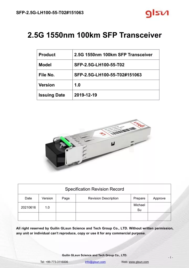 sfp 2 5g lh100 55 t02 151063