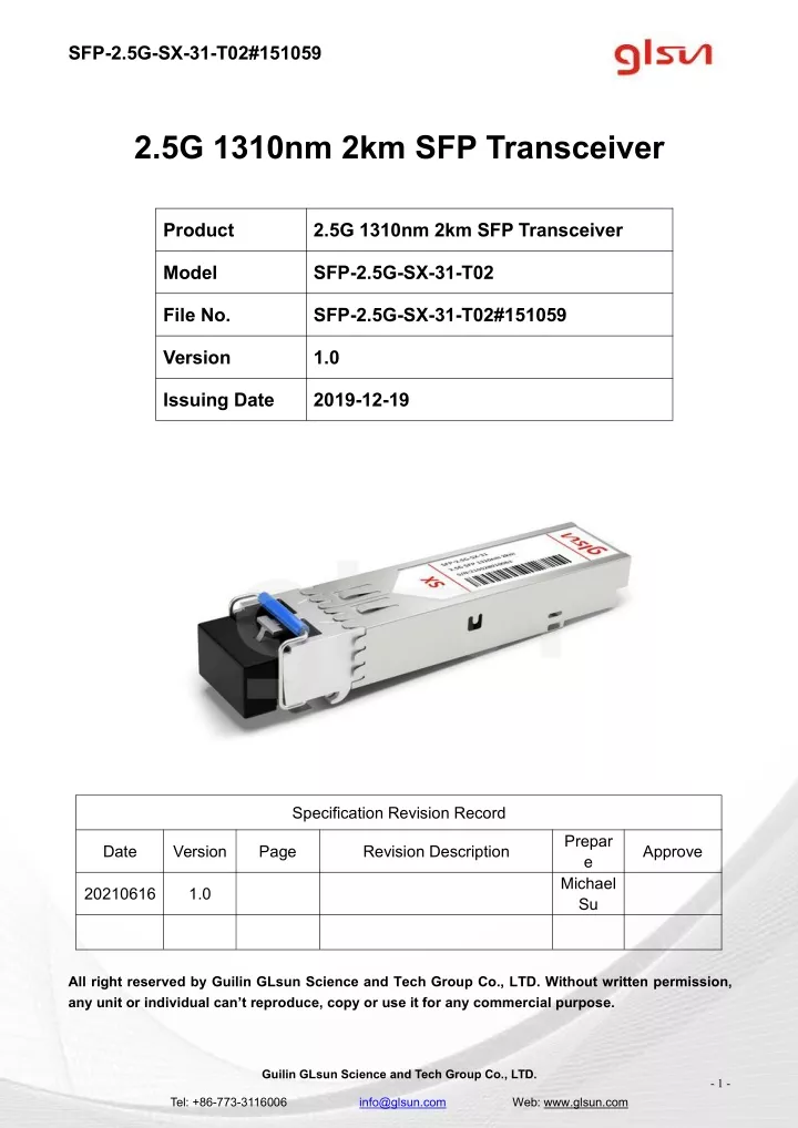 sfp 2 5g sx 31 t02 151059