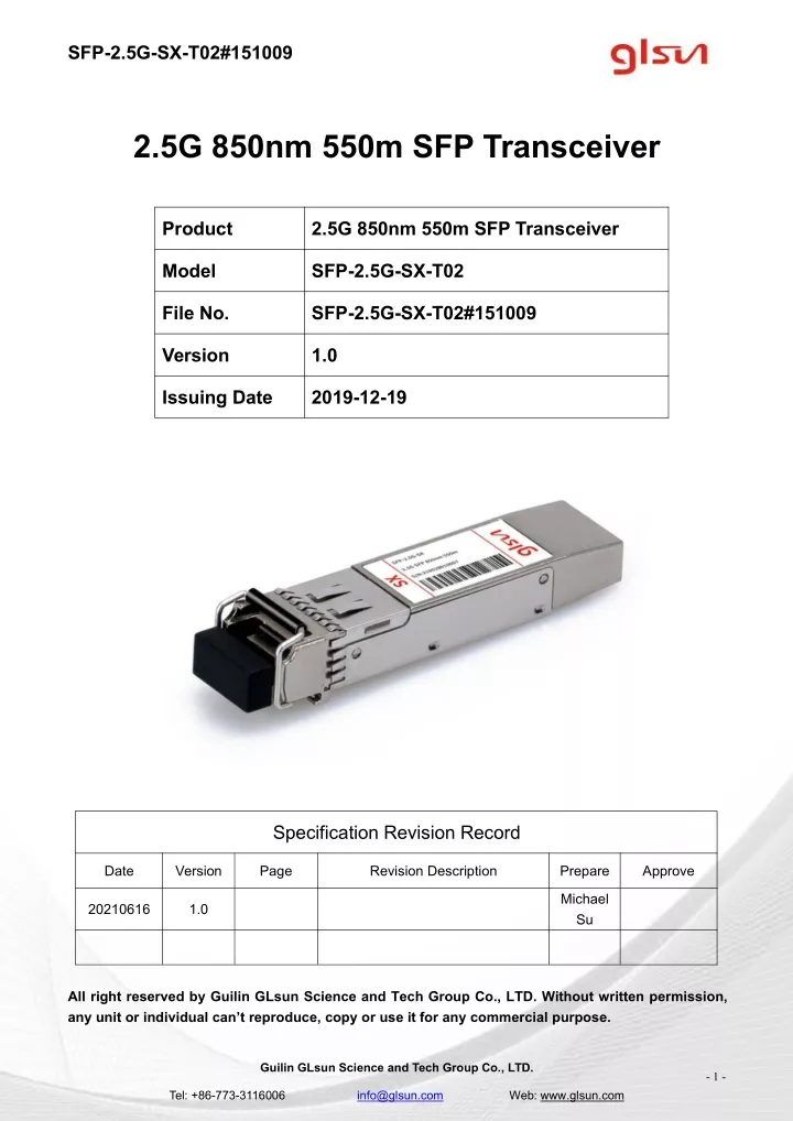 sfp 2 5g sx t02 151009