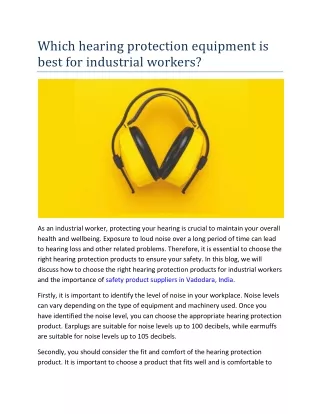 Which hearing protection equipment is best for industrial workers