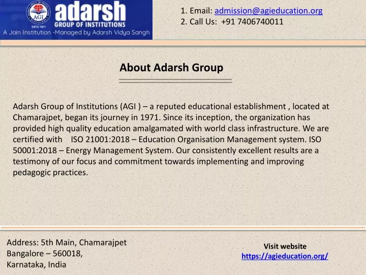 1 email admission@agieducation org 2 call