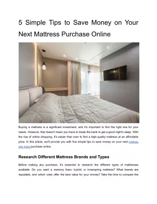 5 Simple Tips to Save Money on Your Next Mattress Purchase Online