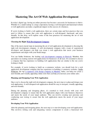 Mastering The Art Of Web Application Development