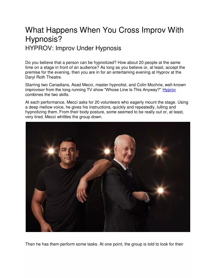 what happens when you cross improv with hypnosis