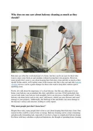 why does no one care about balcony cleaning