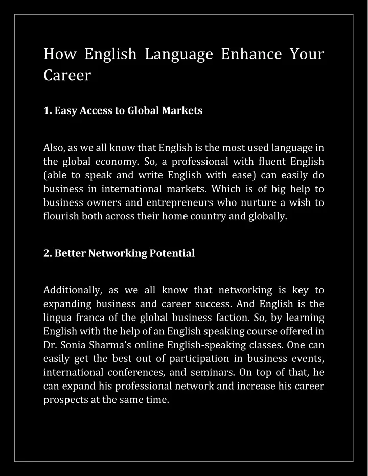 how english language enhance your career