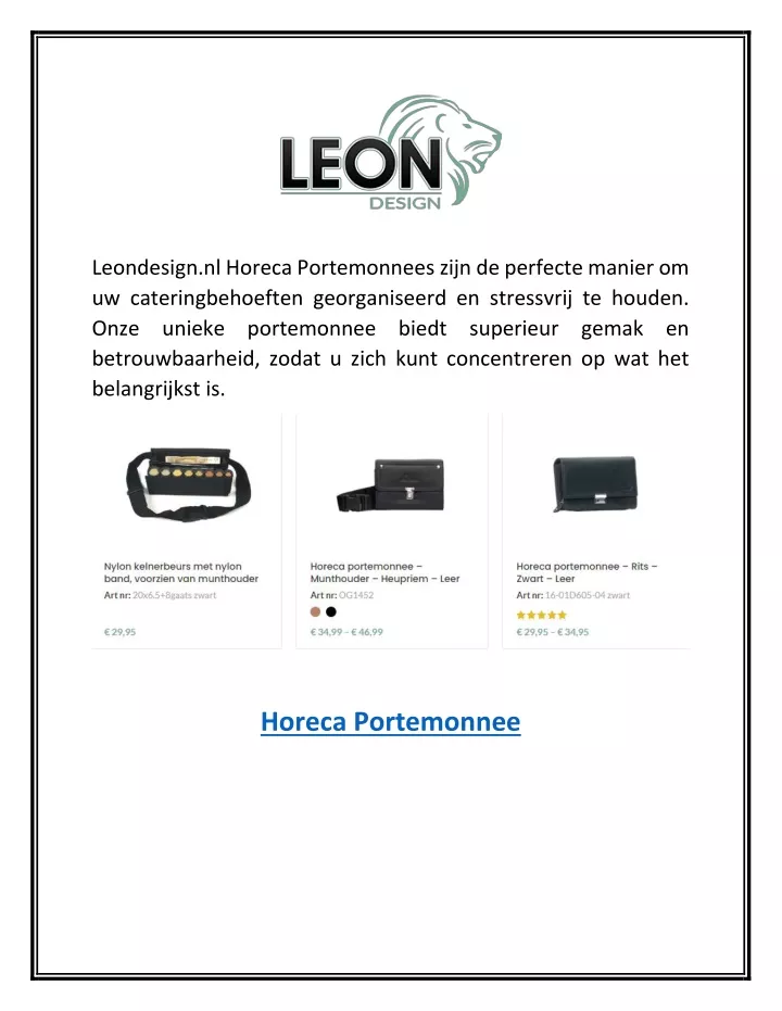 leondesign nl horeca portemonnees zijn