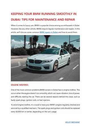 KEEPING YOUR BMW RUNNING SMOOTHLY IN DUBAI - TIPS FOR MAINTENANCE AND REPAIR