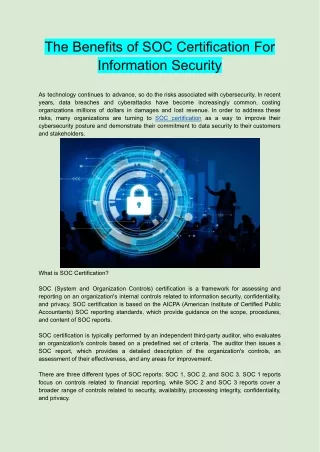 The Benefits of SOC Certification For Information Security