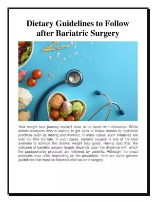 Dietary Guidelines to Follow After Bariatric Surgery