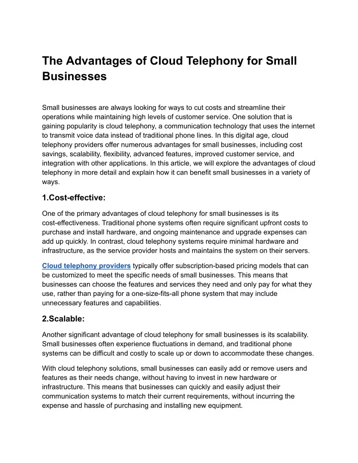 the advantages of cloud telephony for small