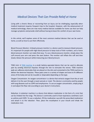 Medical Devices That Can Provide Relief at Home