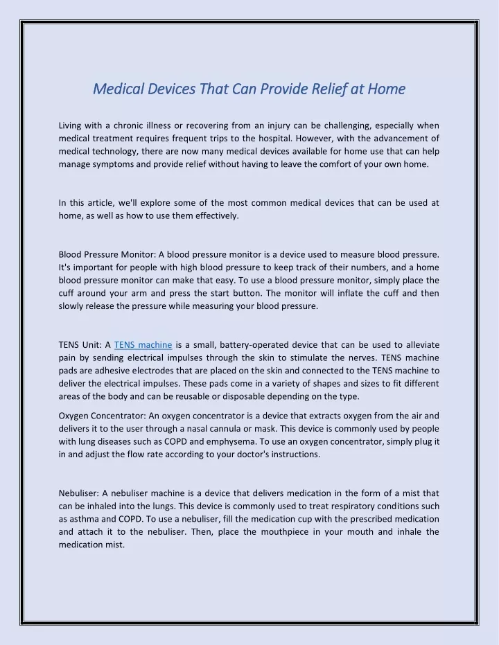 medical devices that can provide relief at home