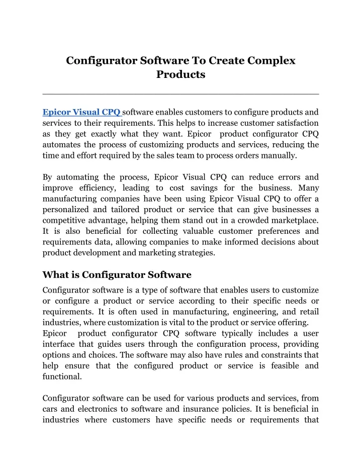 configurator software to create complex products