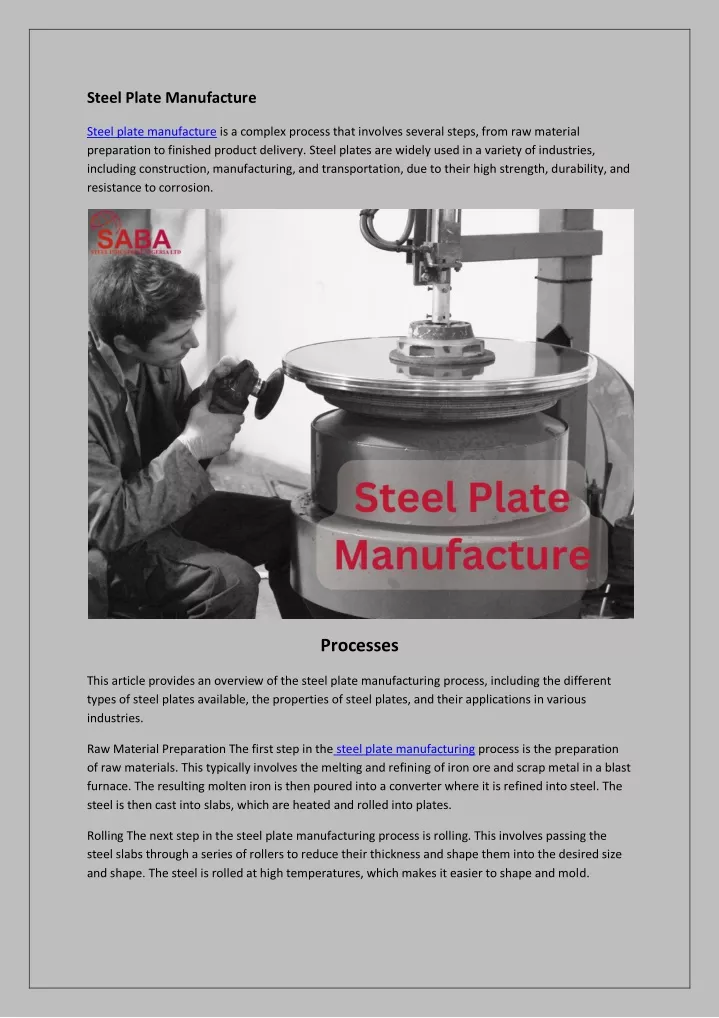 steel plate manufacture