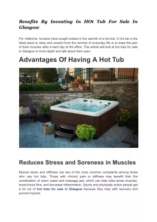 _Benefits By Investing In HOt Tub For Sale In Glasgow