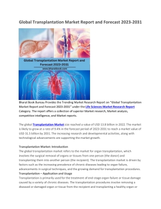 global transplantation market report and forecast