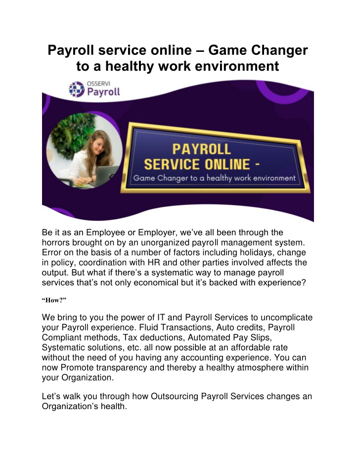 payroll service online game changer to a healthy