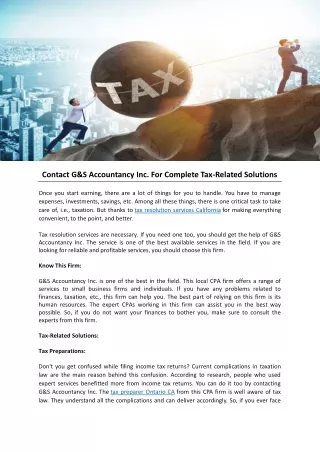 Contact G&S Accountancy Inc. For Complete Tax-Related Solutions