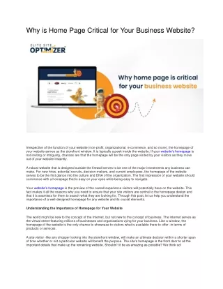 Why is Home Page Critical for Your Business Website?
