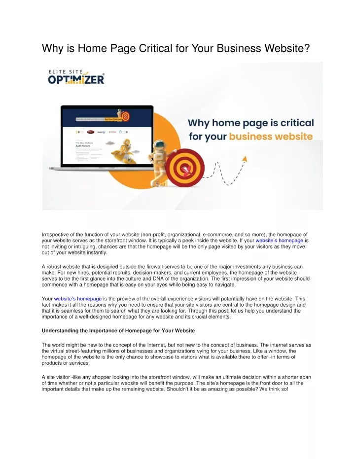 why is home page critical for your business