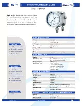 Differential Pressure Gauge - Single Diaphragm | India Pressure Gauge