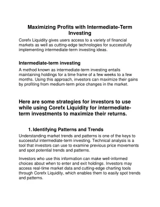 Maximizing Profits with Intermediate-Term Investing
