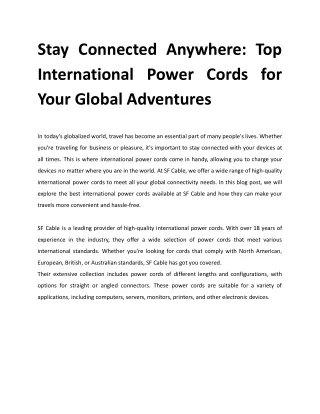 Stay Connected Anywhere_ Top International Power Cords for Your Global Adventures